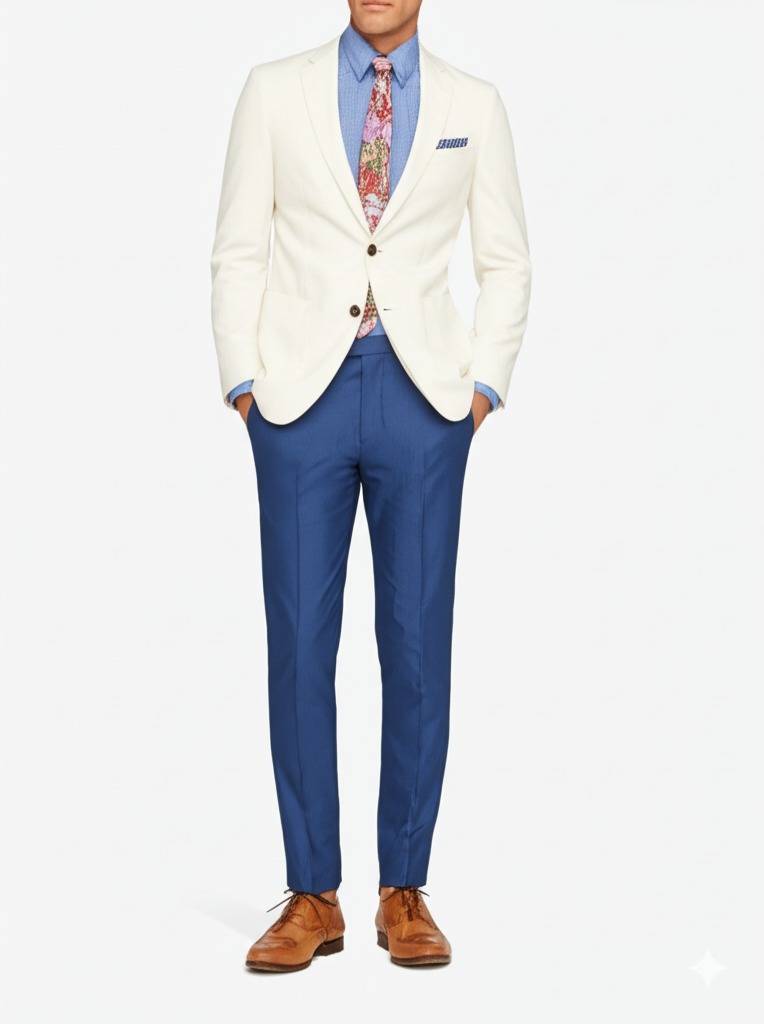 a white sport coat and a pink crustacean