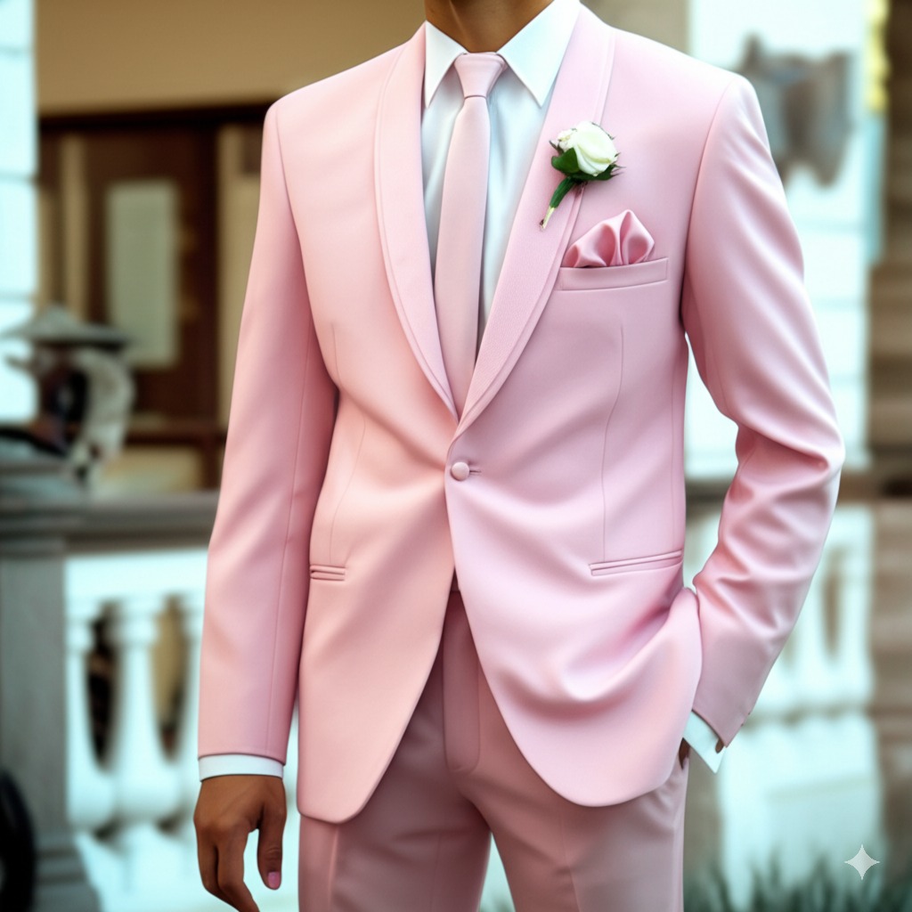 a white sport coat and pink carnation
